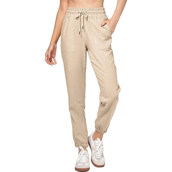 DHFJKG Linen Pants Women Tapered Joggers High Waisted Casual Drawstring Lightweight Ankle-Tied Sport Pants