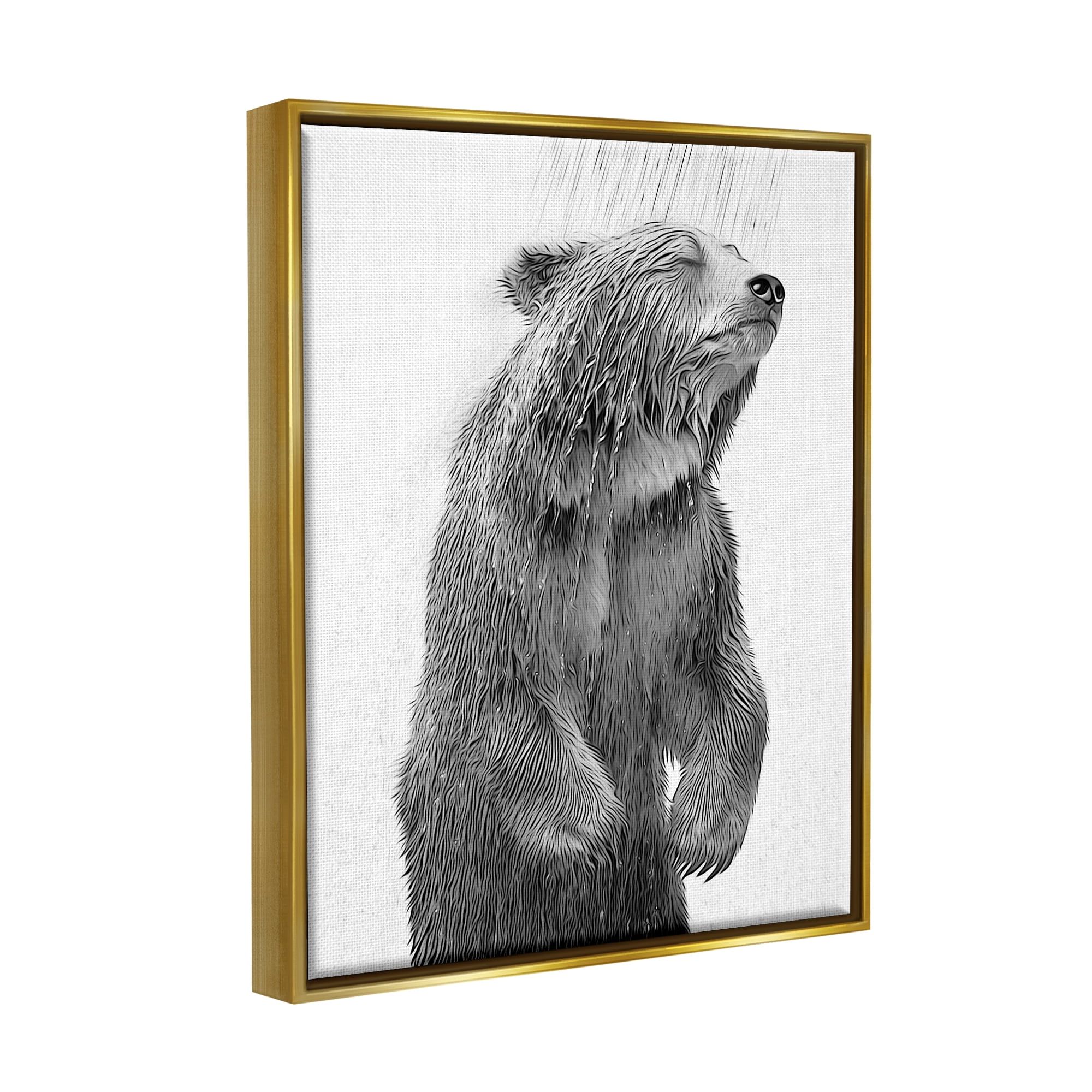 Stupell Industries Bear Bathroom Splash Animals & Insects Painting Gold Floater Framed Canvas Art Print Wall Art, 25 x 31