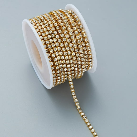 ERDOUY 10 Yards SS6 2MM Rhinestone Chain Roll, Crystal Close Chain Sew-On Trim, Golden White