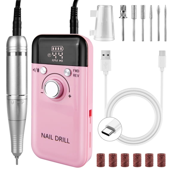 Electric Nail Drill File Professional 45000 RPM,2000mAh Rechargeable Electric Nail File Machine Kit for Acrylic Gel Nails Polishing Removing,Portable Cordless Efile Come with Bits Kit for Salon Home