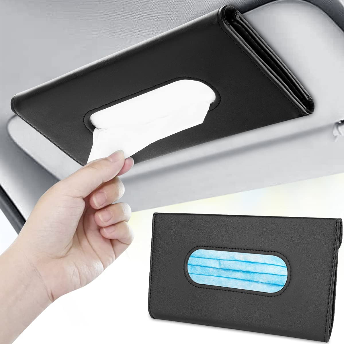 Paper Storage Cases for Universal Auto Vehicle Sun Visor Napkin Holder White Hanging Car Tissue Holder with PU Leather Decoration for Cars and Trucks Seat Back Tissue Box 2Pack Car Tissue Holder 