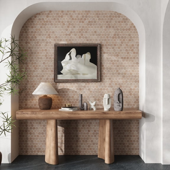 Lucenza 12x12 in. Clay Beige Matte Recycled Glass Hexagon Mosaic Wall and Floor Tile (5.28 sq ft/case, 6-Pack)