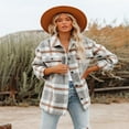 thumbnail image 3 of Womens Casual Plaid Shacket Wool Blend Button Down Long Sleeve Shirt Fall Jacket Shackets, 3 of 5