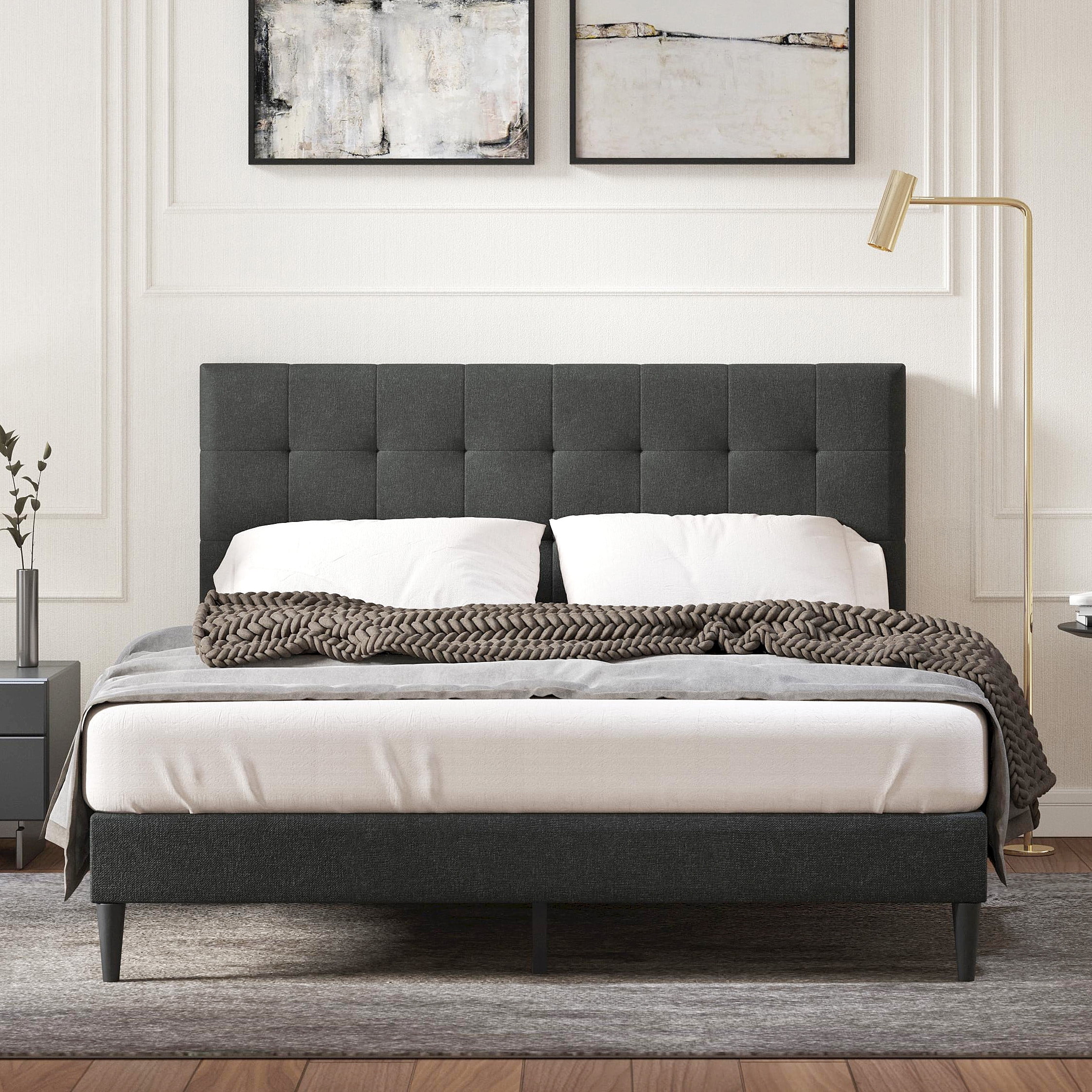 Kaya Upholstered Platform Bed Frame / Buttonless Tufting / Mattress