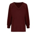 thumbnail image 4 of Annhoo Long Sleeve Shirts for Women V Neck Casual Knitted Tops Fall Loose Solid Going out Blouse Tees, 4 of 6