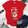 thumbnail image 1 of Camiseta con estampado navideño de renos y buenos días para mujer, camiseta navideña con estampado bonito, S-5XL divertida y bonita, camiseta navideña para mujer, 1 of 4