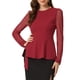 thumbnail image 1 of INSPIRAR CHIC Blusa de Manga Larga de Malla Transparente para Mujeres con Cuello Redondo y Cinturón, Top Peplum de Trabajo XS Rojo, 1 of 6