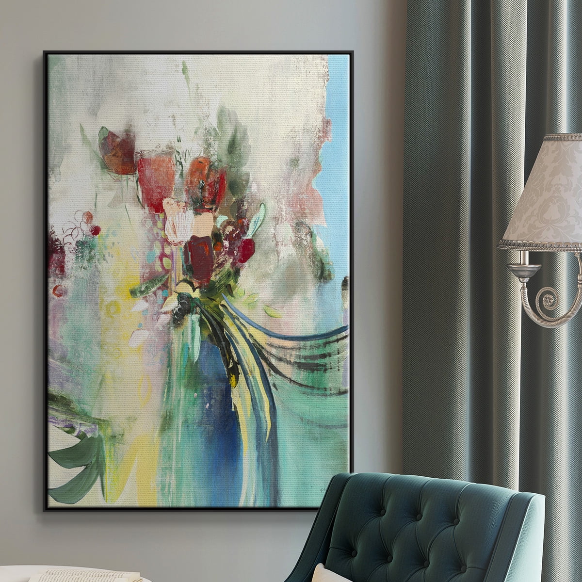 Celebration I Framed Premium Gallery Wrapped Canvas - Ready to Hang - 25 x 37 - Black Floating Frame