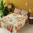 thumbnail image 4 of Ambesonne Retro Fitted & Top Sheet Set with Shams, Psychedelic Floral Motif, Pink Green Cream, 4 of 8