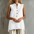 thumbnail image 3 of cocolona Summer Linen Tank Tops for Women Sleeveless Crew Neck Button Shirts Dressy Casual Solid Color Tunic Blouses, 3 of 4