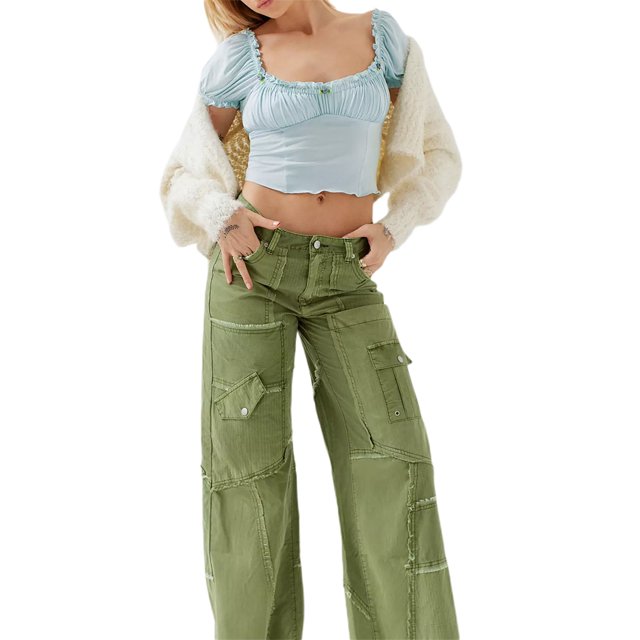Kmbangi Women Summer Short Sleeve Crop Tops, Solid Color/ Floral Print Ruched Basic T-shirts for Causal Party Streetwear
