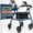 Blue W/ Black Seat, variant on Ultra Lightweight Rollator Walker by with Seat and Backrest Purple W/ Floral Seat - 4-Wheel Aluminum Rollator for Adults, 6" Wheels, Folds for Storage, 300 lb Capacity, Height