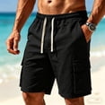 thumbnail image 2 of Hurxie Men's Drawstring Elastic Waist Flap Pocket Straight Cargo Jean Denim Shorts Black,L, 2 of 7