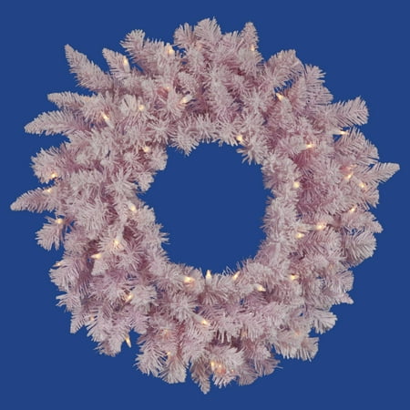Vickerman 36" Prelit LED Flocked Cupcake Pink Artificial Christmas Wreath - Clear Lights