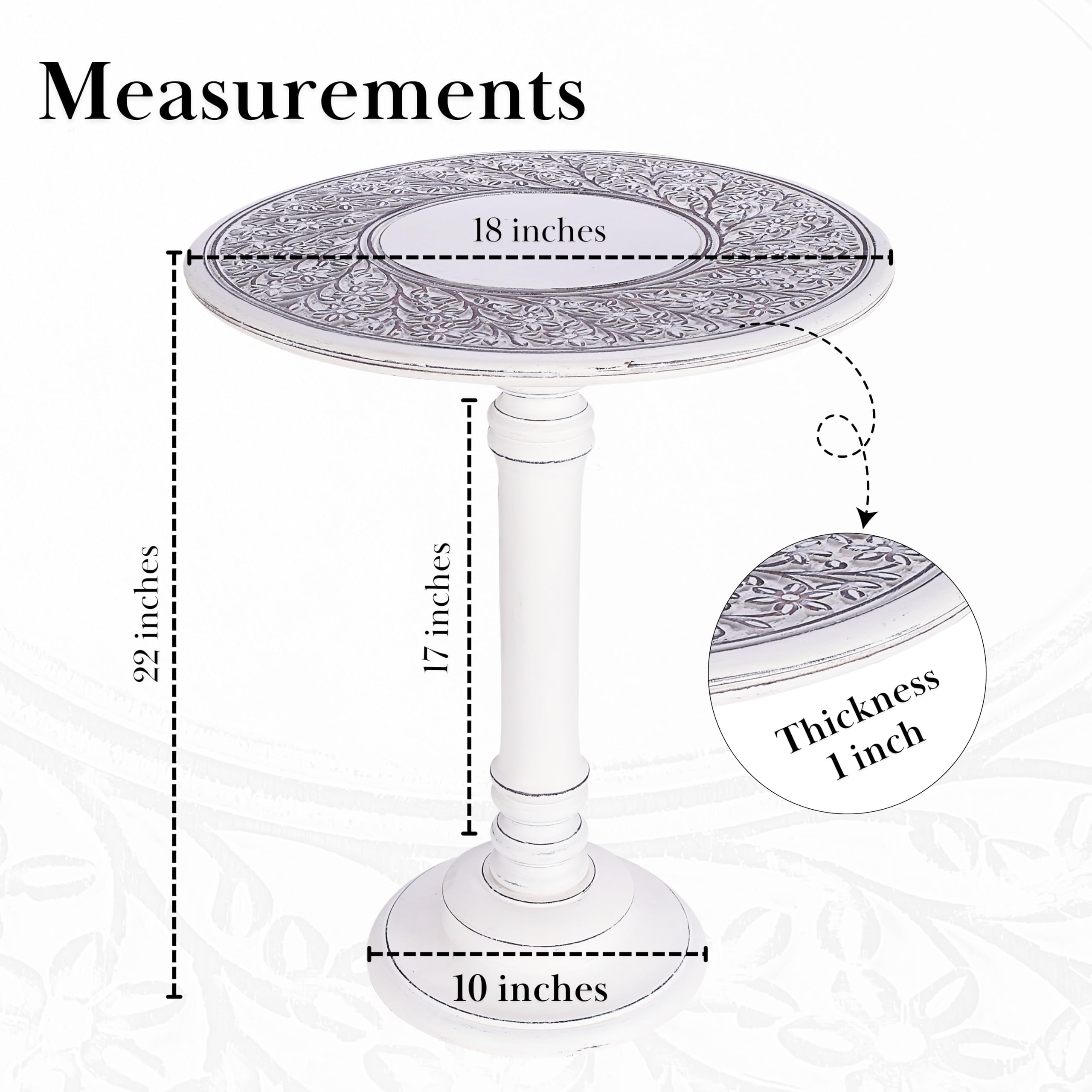 The Wooden Town Wood Round Side Table 18x22 Inch, Antique White Accent End Table for Living Room