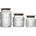 thumbnail image 1 of fafa-Glass Food Storage Jars Vintage Kitchen Containers Embossed Cereal Canisters Decorative Airtight Jars with Bamboo Lid for Tea,Nuts,Cookies,Coffee,Candy,Set of 3(60 OZ/40 OZ/20 OZ) (Round), 1 of 4