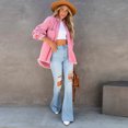 thumbnail image 2 of LYMAYTER Women's Solid Color Cardigan Long Sleeve Jacket Loose Top Denim Top S-XL, 2 of 6