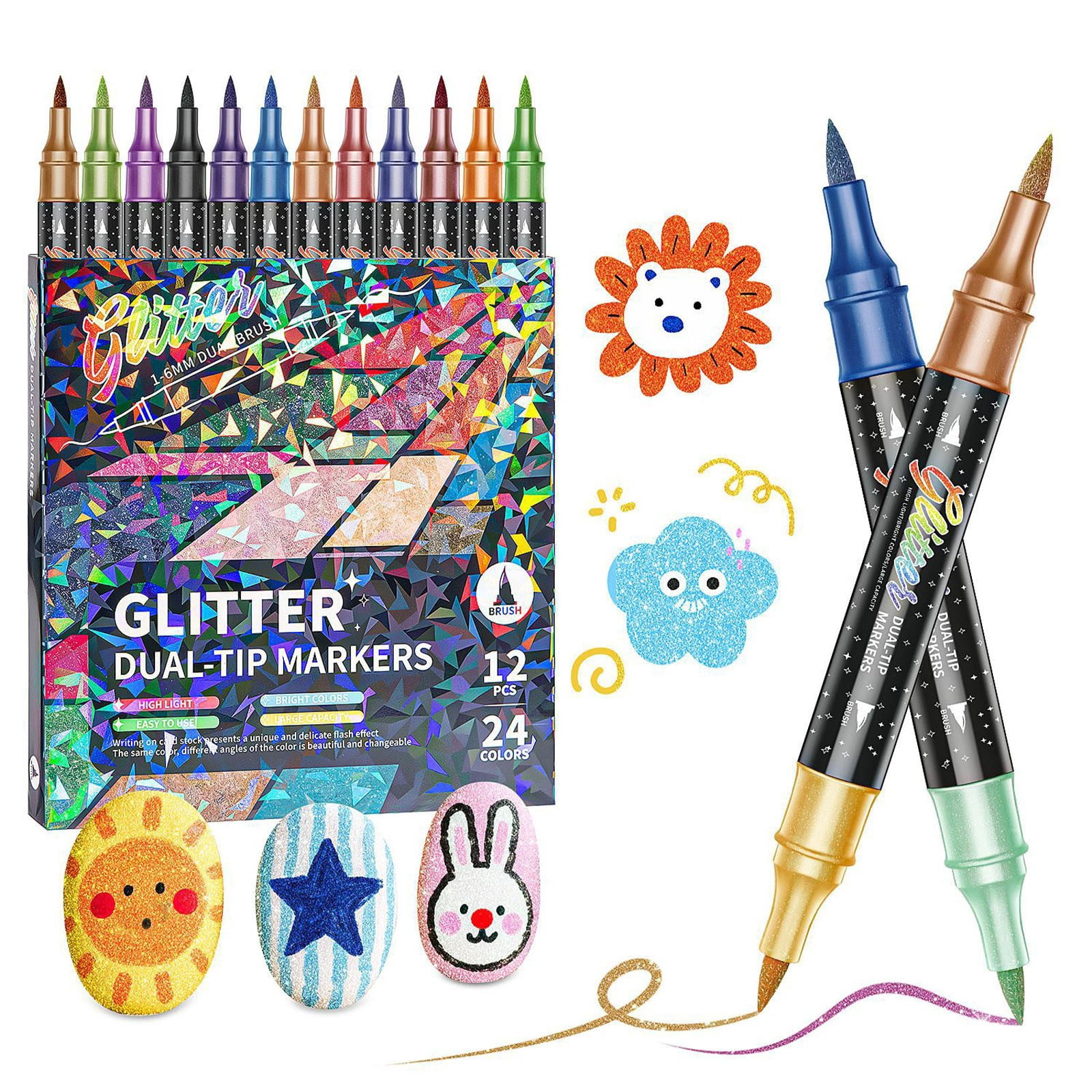 LYINGF Glitter Brush Markers Set, Colors Glitter Effect Brush Tip Pens, Metallic Markers for Cards, DIY Crafts, Doodle, Writing, Adults Coloring Books, Art Supplies and Scrapbooking