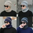 thumbnail image 3 of 2Pcs/Set Stripe Patchwork Ear Protection Hat Scarf Set Autumn Winter Men Knitted Beanie Plush Lining Neckerchief Set, 3 of 7