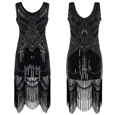 USA Womens Vintage 1920s Sequin Fringe Great Gatsby Cocktail Party Flapper Dress
