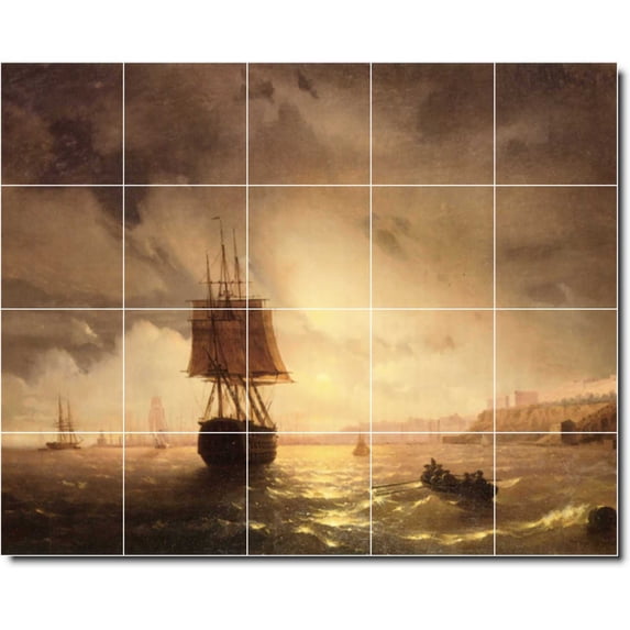Ceramic Tile Mural-Ivan Aivazovsky Ships Backsplash Tile Mural 1. 40" w x 32" h using (20) 8 x 8 ceramic tiles