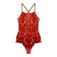 thumbnail image 2 of Aislor Womens Sparkling Sequins Fringed Cross Back Latin Jazz Salsa Dress Leotard Bodysuit, 2 of 7