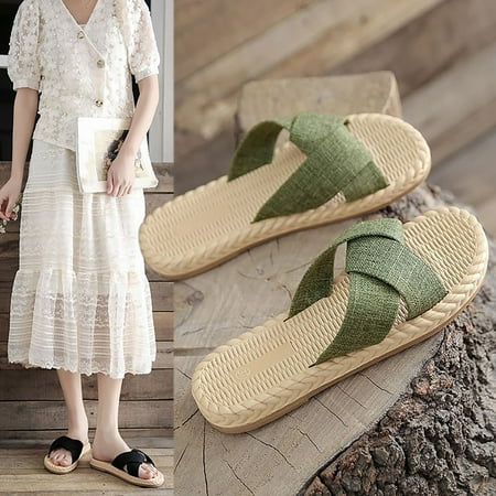 

Aayomet Womens House Slippers 2023 Women s Summer New Solid Flat Simple Fashion Korean Sandals Green 7