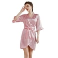 thumbnail image 2 of SWSMCLT Women's Chic Bath Robe Elegant Cool Fall Luxury Satin Holiday Nightwear Comfy Bathrobes Billowy Coral XX-Large, 2 of 5