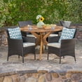 thumbnail image 2 of GDF Studio Carroll Outdoor Wicker and Acacia Wood 5 Piece Dining Set with Cushion, Multibrown, Beige, and Teak, 2 of 13