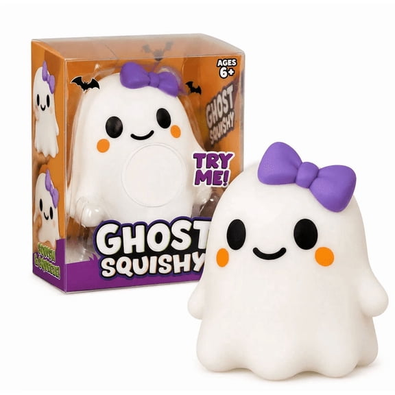 2026 Halloween Creative Ghost Shaped Soft And Cute Decompression Toy, Summerween Spooky Cute Halloween Ghost Figure, Decorative Desk Fidget With Lovely Purple Bow Detail
