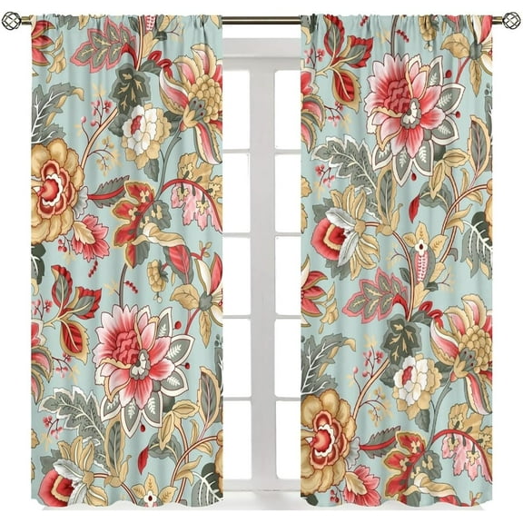 Floral Print Curtains for Living Room, Boho Paisley Flower Window Treament for Bedroom, Colorful Jacobean Blackout Drapes 2 Panel Sets,55x63 Inch