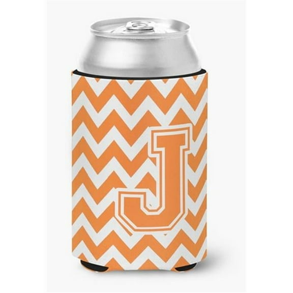 Letter J Chevron Orange & White Can or Bottle Hugger