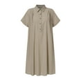 thumbnail image 4 of LilyLLL Womens Plus Size Short Sleeve Cotton Linen Baggy Collared Tunic Dress, 4 of 5