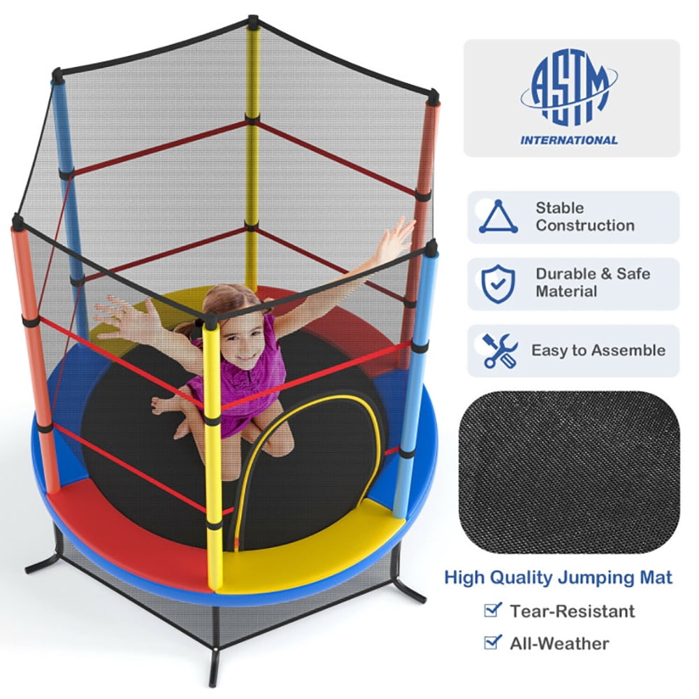Topcobe 55 Inch Kids Recreational Trampoline Bouncing Jumping Mat with Enclosure Net, Recreational Trampolines for Kids, Large Trampoline for Outdoor Backyards-Yellow