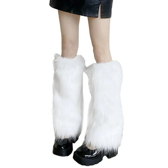 Women Faux Leg Warmer Boot Cover Gothic Solid Color Furry Plush Leggings Shoes Cuffs Long Socks Streetwear