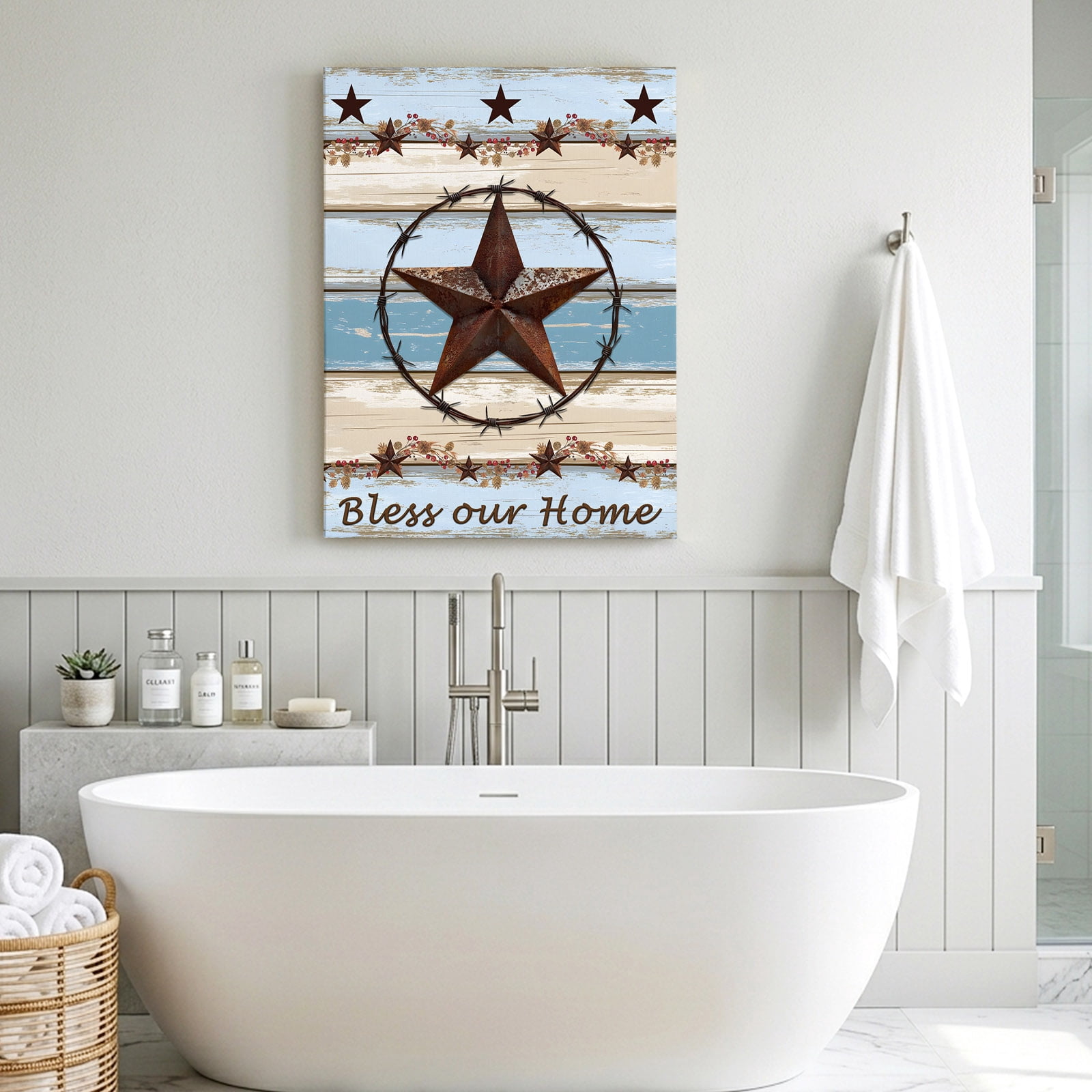 Texas Star Canvas Wall Art for Living Room, Countryside Star Poster Print Painting for Bedroom Office Home Decoration Wall Pictures Prepare To Hang 12"x12"