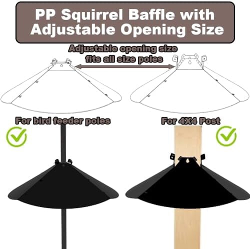20 Inch Squirrel Baffle for Bird Feeder Pole, Adjustable Opening Size, for Up to 4x4 Inch Wide Wooden Post, Outside Pole Mount Bird House Guard for Outdoor Shepherd’s Hook.$$Garden & Patio