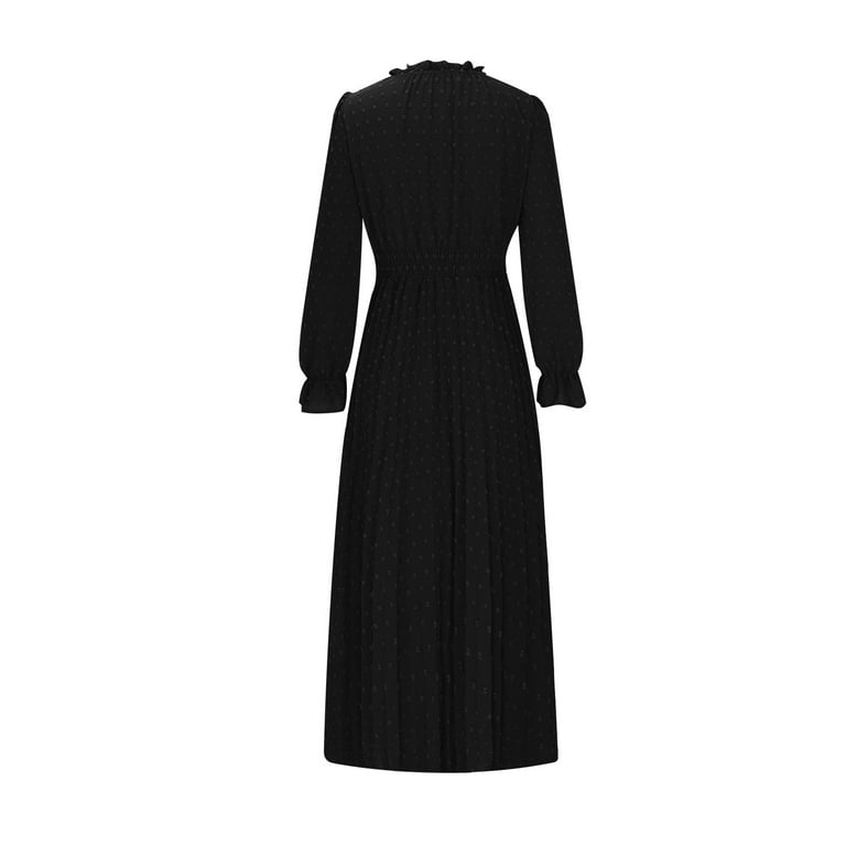 accordion pleated dress with sleeves Aeguzox summer Dresses for Women Frilled Tie Neck Long Sleeve Shirred Mid  Waist Full Accordion Pleat Basic Wear,Sizes S-2XL