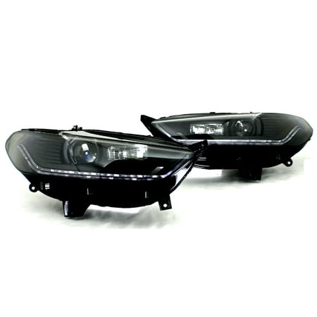 Lumina Euro Headlights - 13-16 Ford Fusion Black Euro Projector Headlights w/ LED DRL Sequential Signal