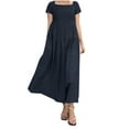 thumbnail image 2 of Itsame Women Summer Dress Solid Color Cotton Thin Dress Navy Size S, 2 of 6