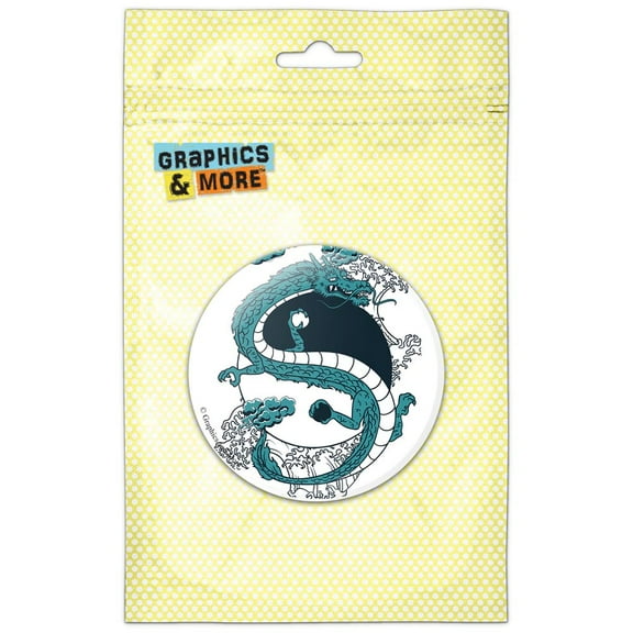 Yin and Yang Chinese Dragon Pinback Button Pin Badge