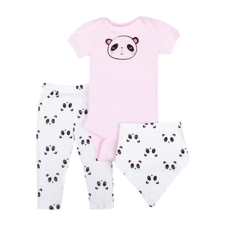 

Little Star Organic Baby Girls Short Sleeve Bodysuit Leggings & Bandana Bib 3pc Outfit Set Newborn-24M