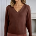 thumbnail image 3 of Womens Long Sleeve V Neck Sweaters Pullover Knit Loose Fit Red Sweaters Warm Womans Sweaters, 3 of 6