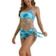 thumbnail image 4 of Bañadores de bikini de 3 piezas con tirantes ajustables para mujer, parte inferior triangular con falda de malla, azul medio, 4 of 5