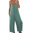 thumbnail image 2 of Women Solid Jumpsuit Pajamas Casual Sling Wide Leg Long Pants, 2 of 6