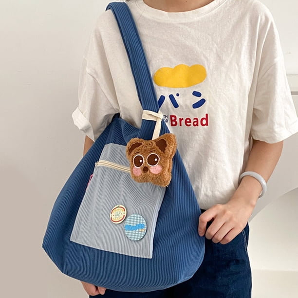 Bolso de mano de pana para mujer bolso hobo ligero y versátil bolso para niña con insignia