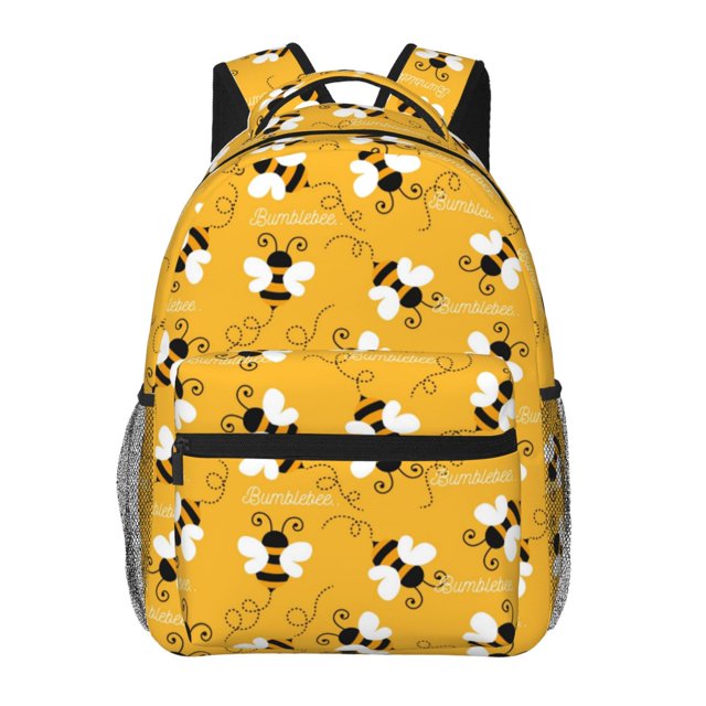 Lsque Cute Bee Butterfly Yelllow Pattern Casual Backpack for School, Work, Travel – Adjustable Straps, Multiple Compartments – Ergonomic Design, Fits Laptops and Tablets-One Size