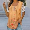 thumbnail image 2 of JGGSPWM Womens Casual Elegant Floral Blouse Square Neck Lace Short Sleeve Shirts Soft Breathable Loose Fit Tunic Tees Orange M, 2 of 5