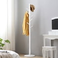 thumbnail image 4 of Vlush Wooden Coat Rack Stand, Entryway Hall Tree Coat Tree with Sturdy Solid Round Base for Hat,Clothes,Purse,Scarves,Handbags,Umbrella(8 Hooks,Ivory White), 4 of 9