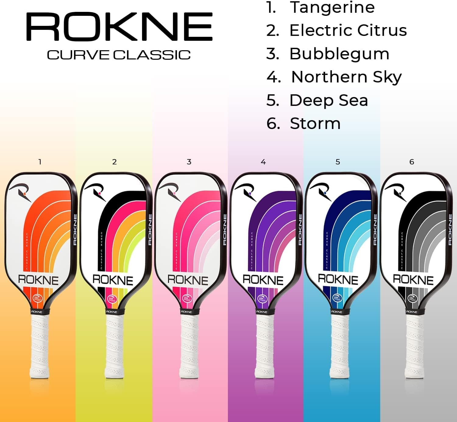 Rokne Curve Classic Fiberglass Pickleball Paddle Long Handle Racket with Comfortable Grip,Bubblegum